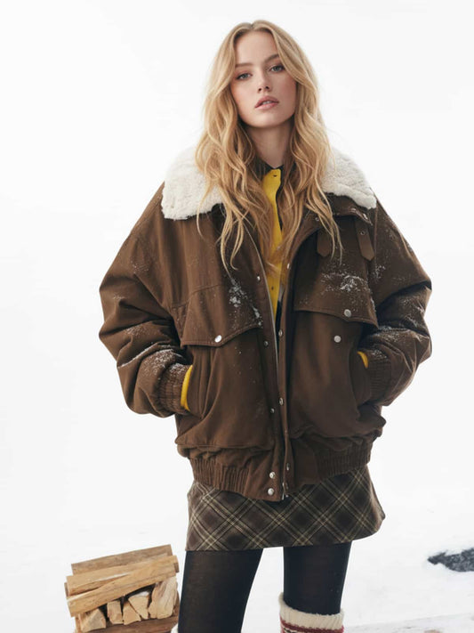 Winter Essential Bomber Jacket with Plaid Skirt Set 