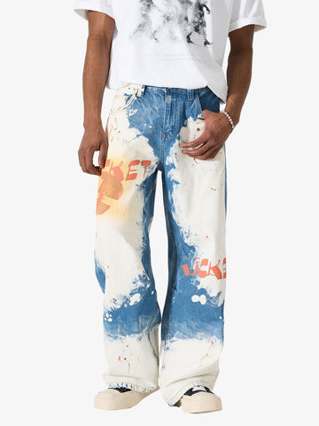 Bleached Paint Splatter Graphic Jeans 