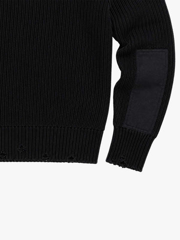 Embroidered Patchwork Distressed Knit Sweater