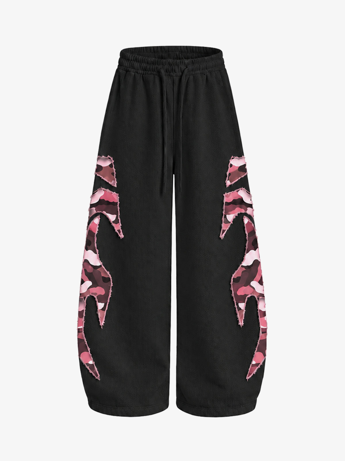Waffle-Knit Camo Appliqué Embroidered Hoodie & Wide-Leg Sweatpants Set
