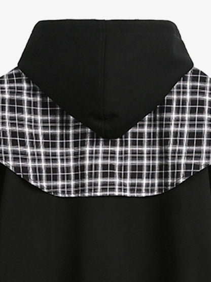Stylish Plaid-Trimmed Hoodie with Sailor Collar Design for Women 