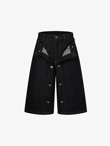 Double-Waisted Multi-Button Denim Jorts