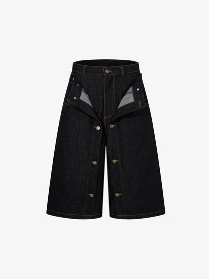 Double-Waisted Multi-Button Denim Jorts