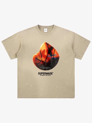 thesupermade-Cotton Basketball Print T-Shirt with Graffiti Design and Splatter Effect for Streetwear Fashion 
