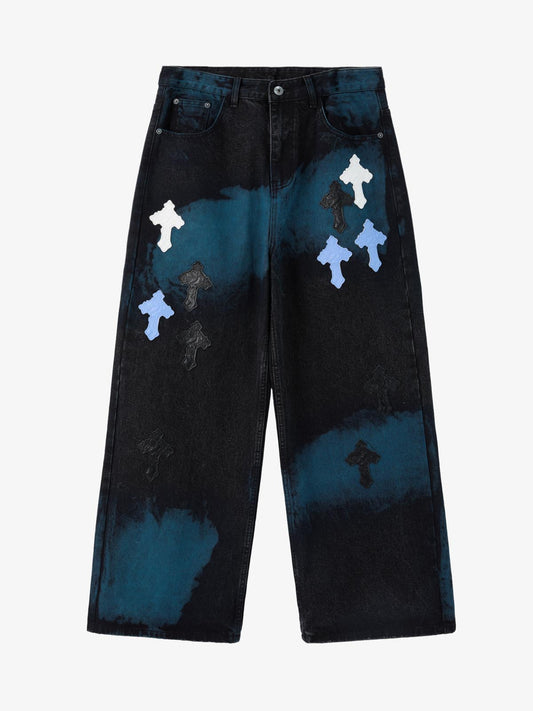 Supermade Retro Distressed Print Heavyweight Canvas Baggy Pants 