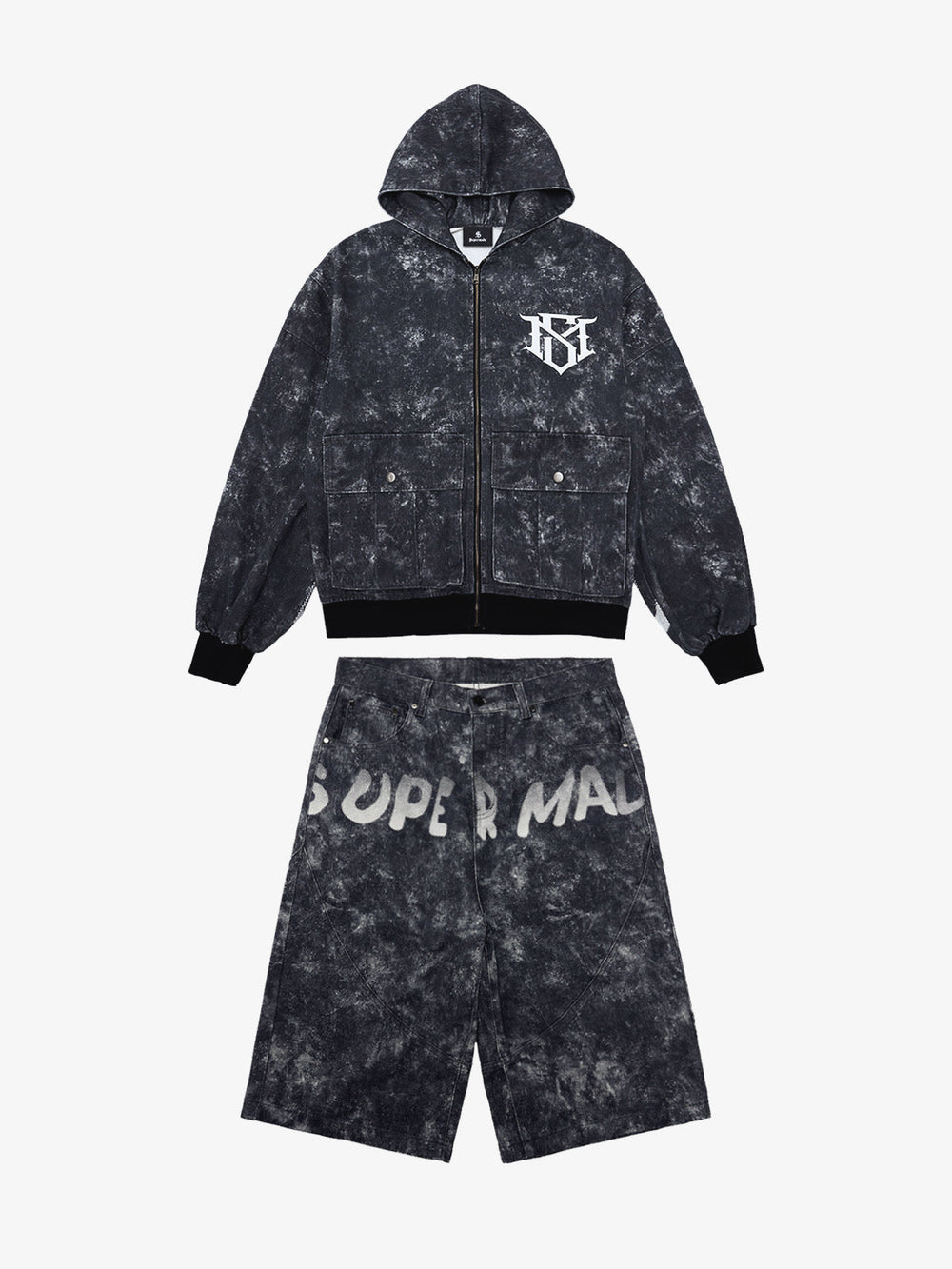 Original Oversized Denim Hoodie And Shorts Set - 2583 