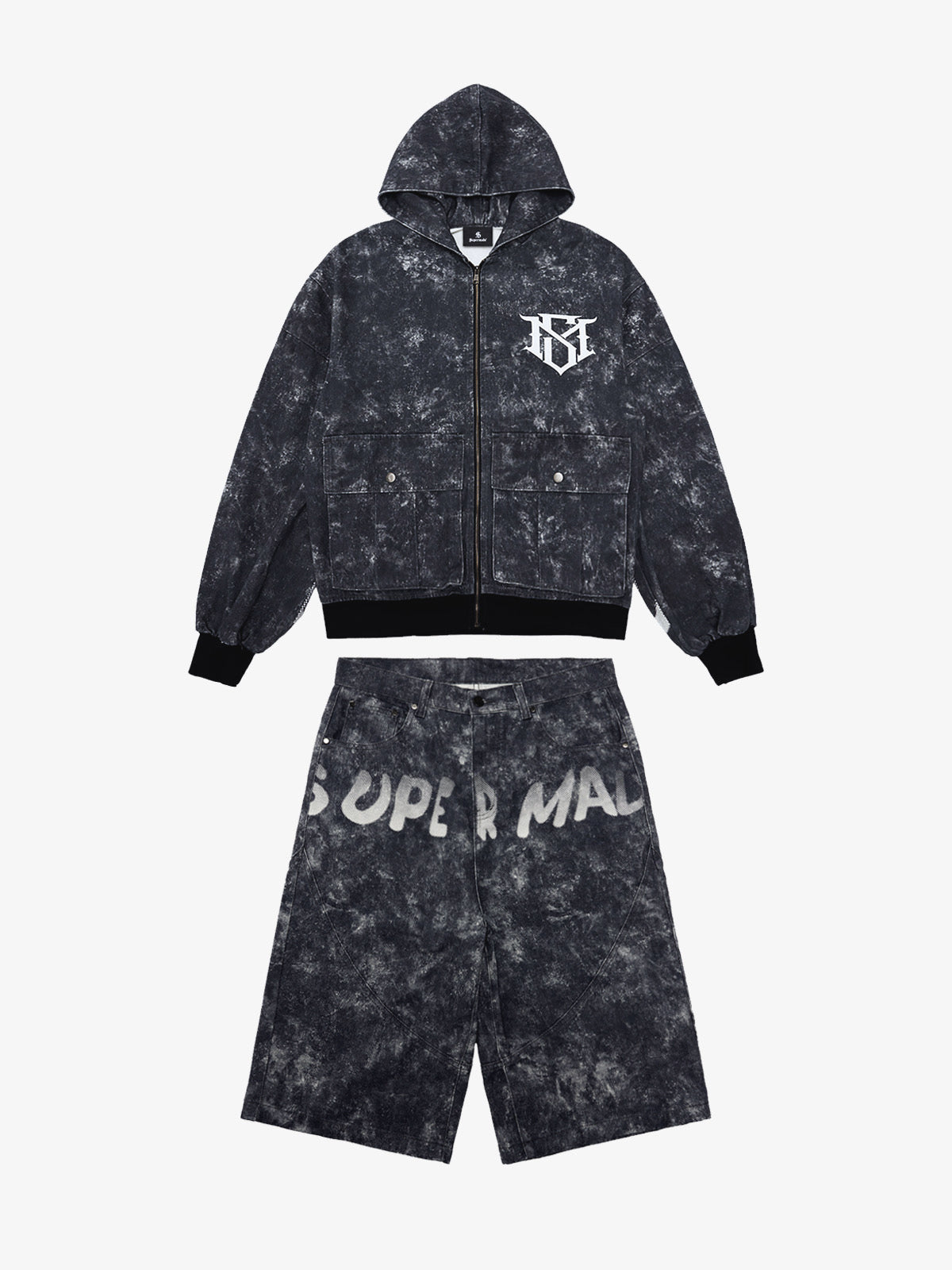 Original Oversized Denim Hoodie And Shorts Set - 2583 