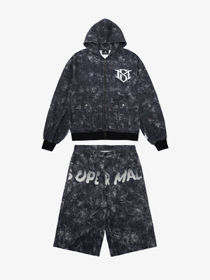 Original Oversized Denim Hoodie And Shorts Set 