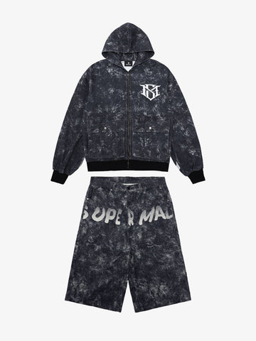 Original Oversized Denim Hoodie And Shorts Set - 2583 