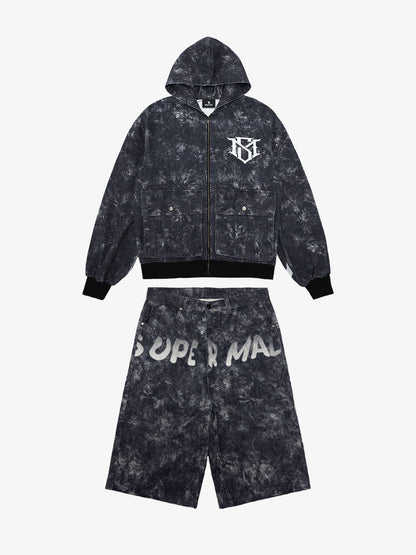 Original Oversized Denim Hoodie And Shorts Set 