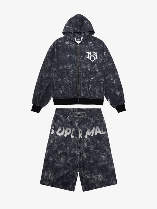 Original Oversized Denim Hoodie And Shorts Set 