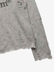 Distressed Graphic Ripped Pullover Sweater