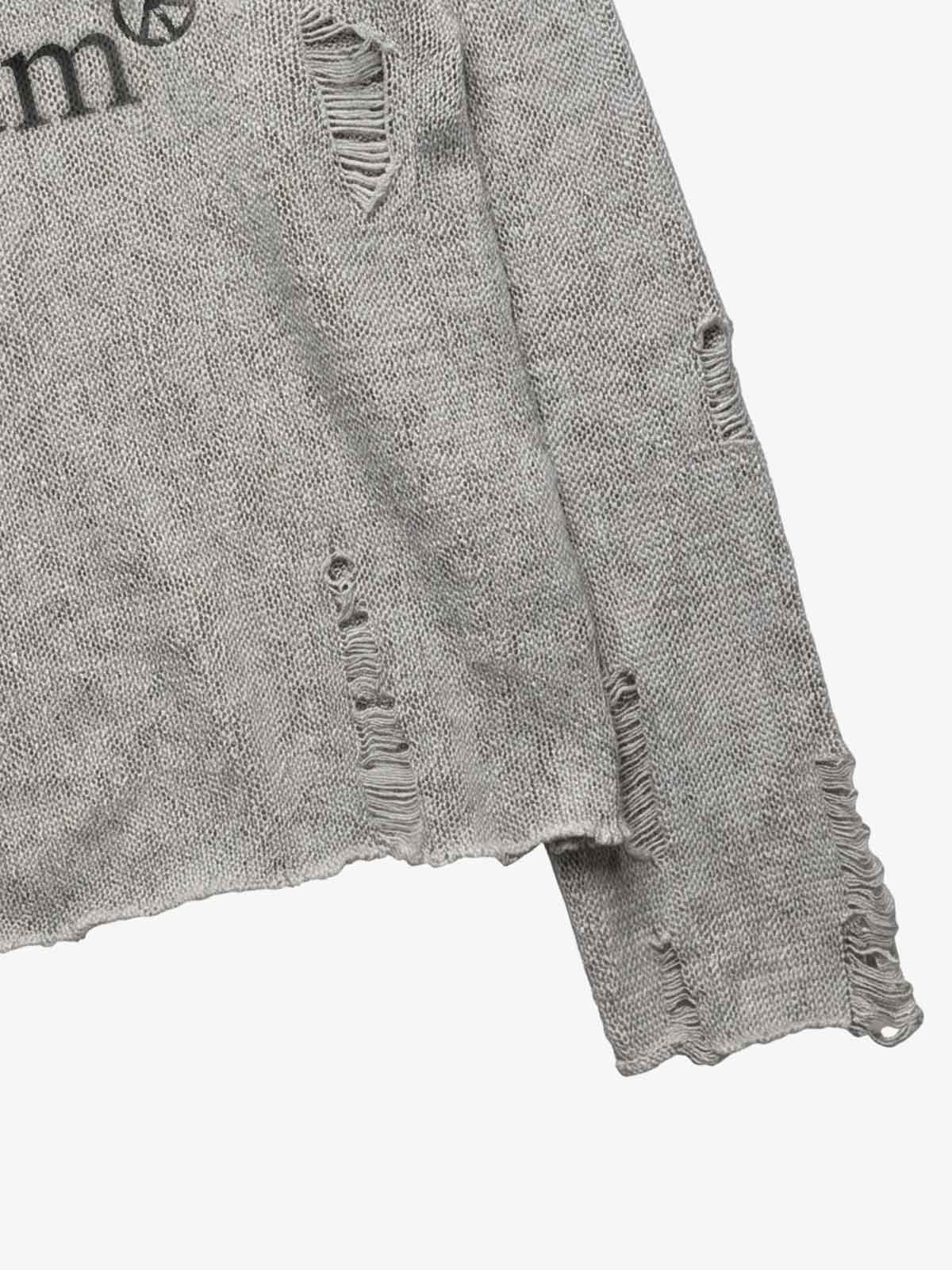 Distressed Graphic Ripped Pullover Sweater