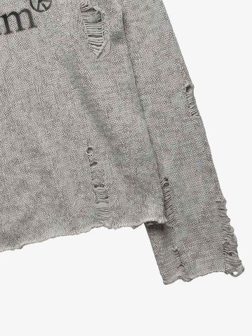 Distressed Graphic Ripped Pullover Sweater