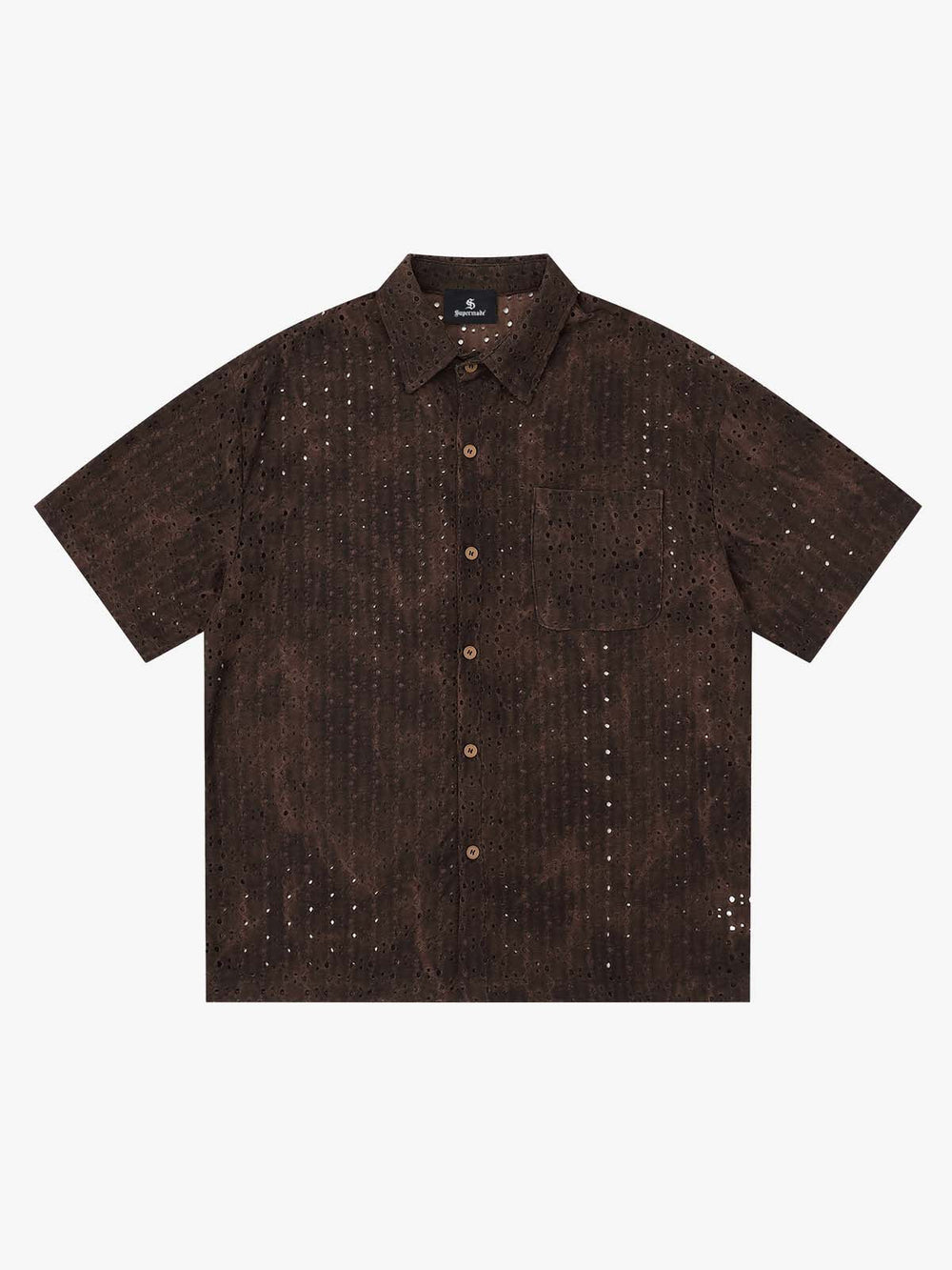 Perforated Acid-Wash Short Sleeve Shirt 