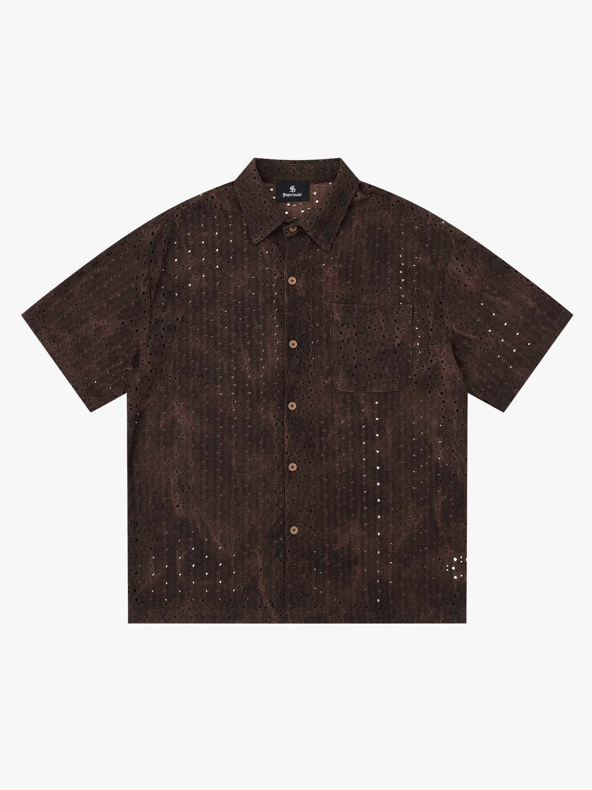 Perforated Acid-Wash Short Sleeve Shirt 