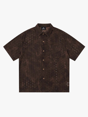 Perforated Acid-Wash Short Sleeve Shirt 