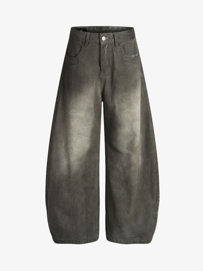 Wide Leg High Waist Cropped Pants with Gradient Wash Finish 