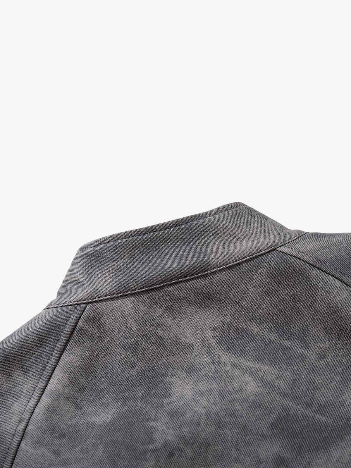 Street-style Distressed Slanted Placket PU Leather Jacket