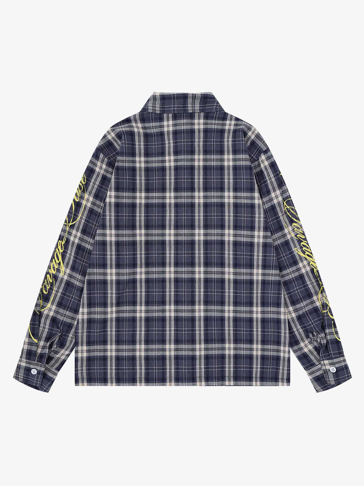 Distressed Graffiti Graphic Plaid Long Sleeve Shirt
