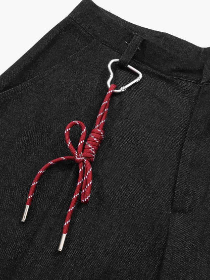 Retro Red Stripe Asymmetric Waist Barrel Jeans 