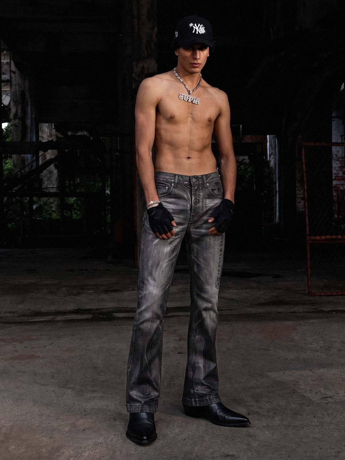 Coated Washed Heavyweight Bootcut Jeans