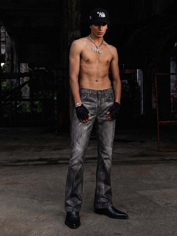 Coated Washed Heavyweight Bootcut Jeans
