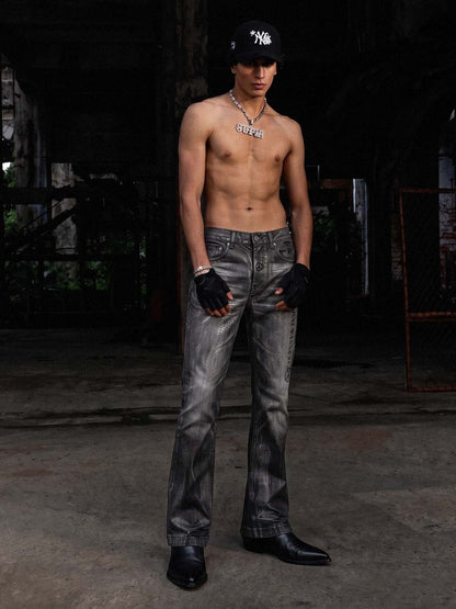Coated Washed Heavyweight Bootcut Jeans