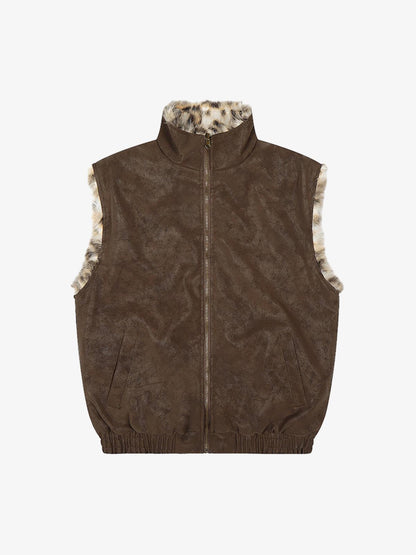 Stylish Sleeveless Vest with Leopard Trim for Men and Women - Perfect for Casual and Trendy Looks 