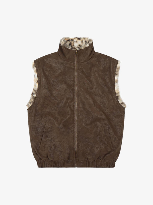 Stylish Sleeveless Vest with Leopard Trim for Men and Women - Perfect for Casual and Trendy Looks 
