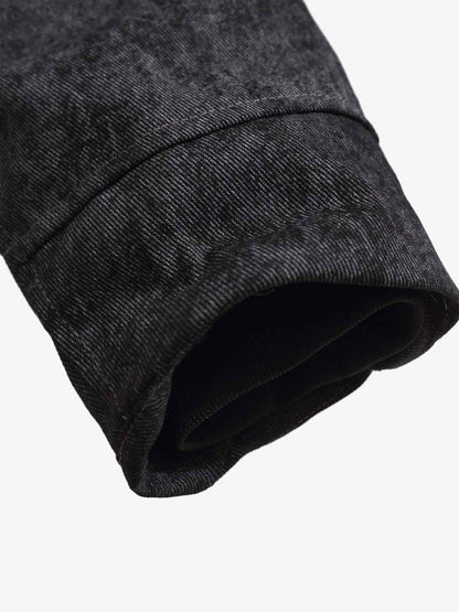 Vintage Metal Buckle Faux Fur Trim Padded Denim Jacket 