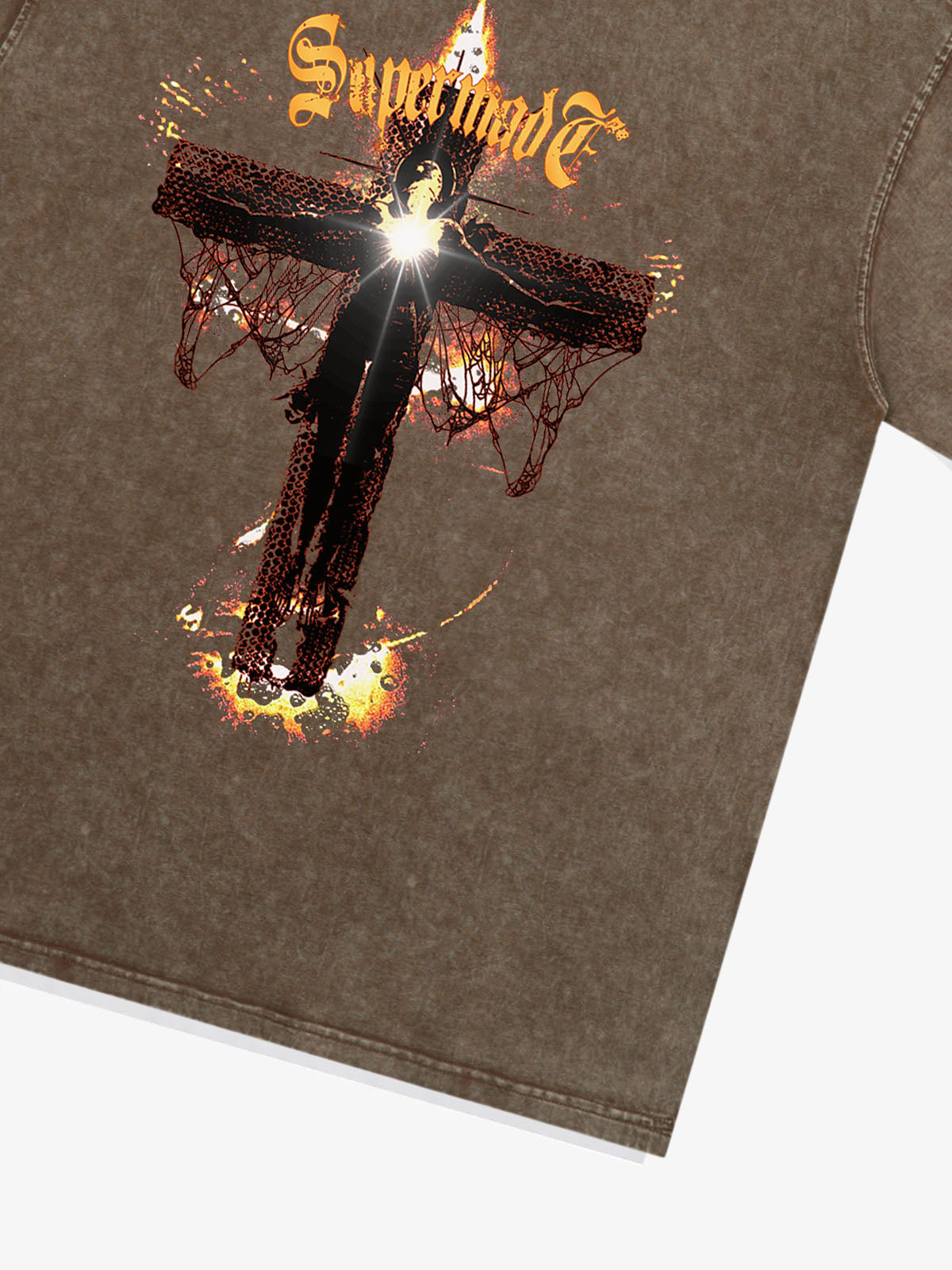 THE SUPERMADE Gothic Flame Cross Graphic T-Shirt for Bold Statement Wear 