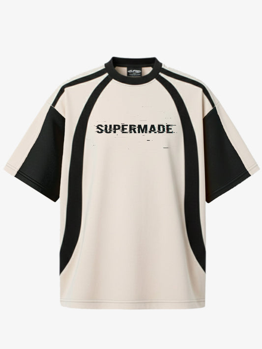 Thesupermade Horizontal Glitch Art Deconstruction Contrast Color Stitching Print T-shirt 