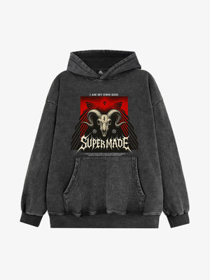 French Terry Supermade Dark Style Sheep Skull Hooded Sweatshirt 