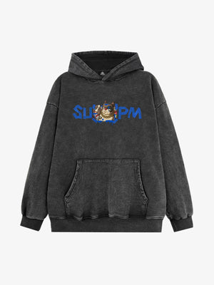 French Terry SUPM Fun Cartoon Gold Chain Dog Head Pattern Hoodie 