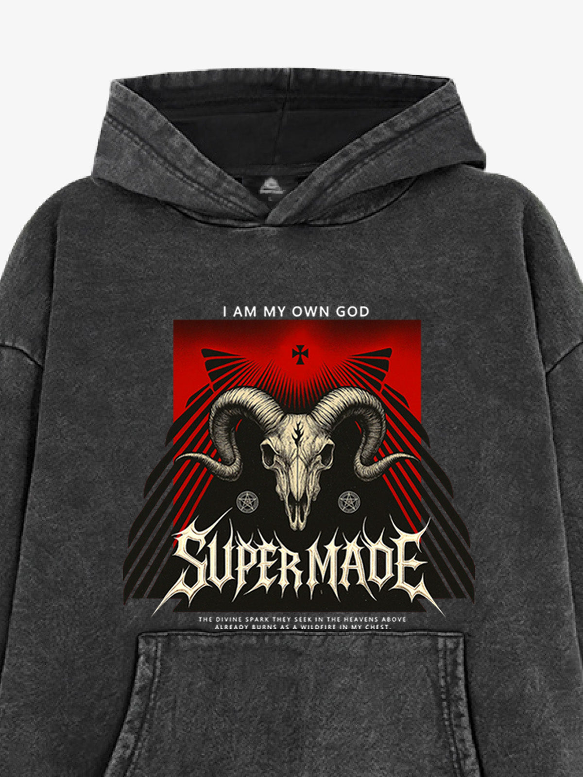 French Terry Supermade Dark Style Sheep Skull Hooded Sweatshirt 