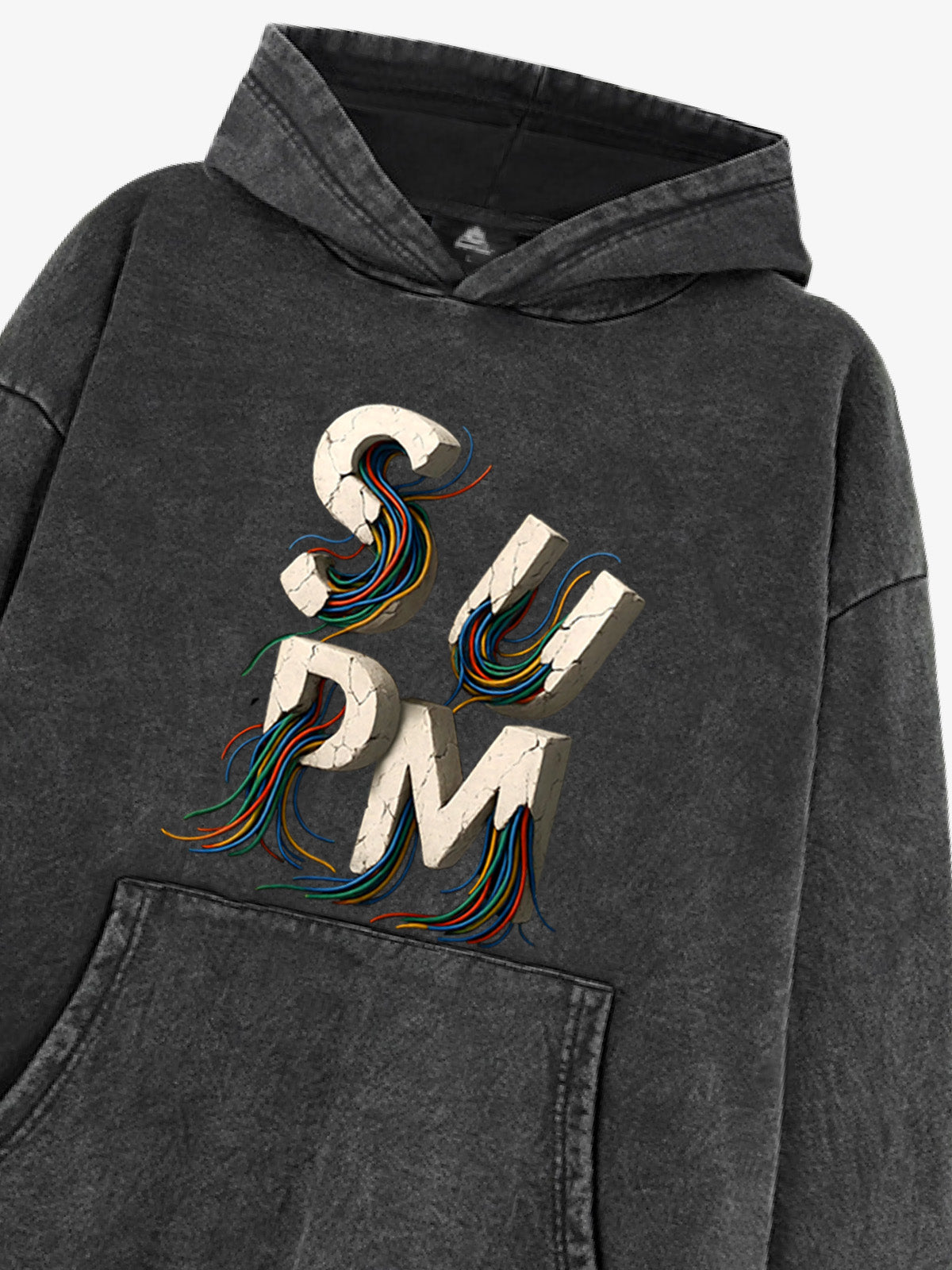 French Terry Streetwear Gravel Wire Font Hoodie 