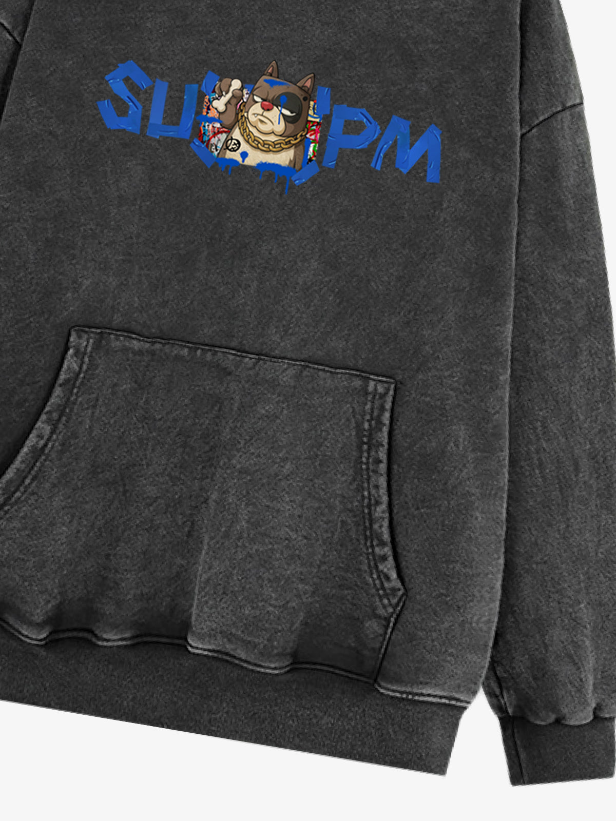 French Terry SUPM Fun Cartoon Gold Chain Dog Head Pattern Hoodie 