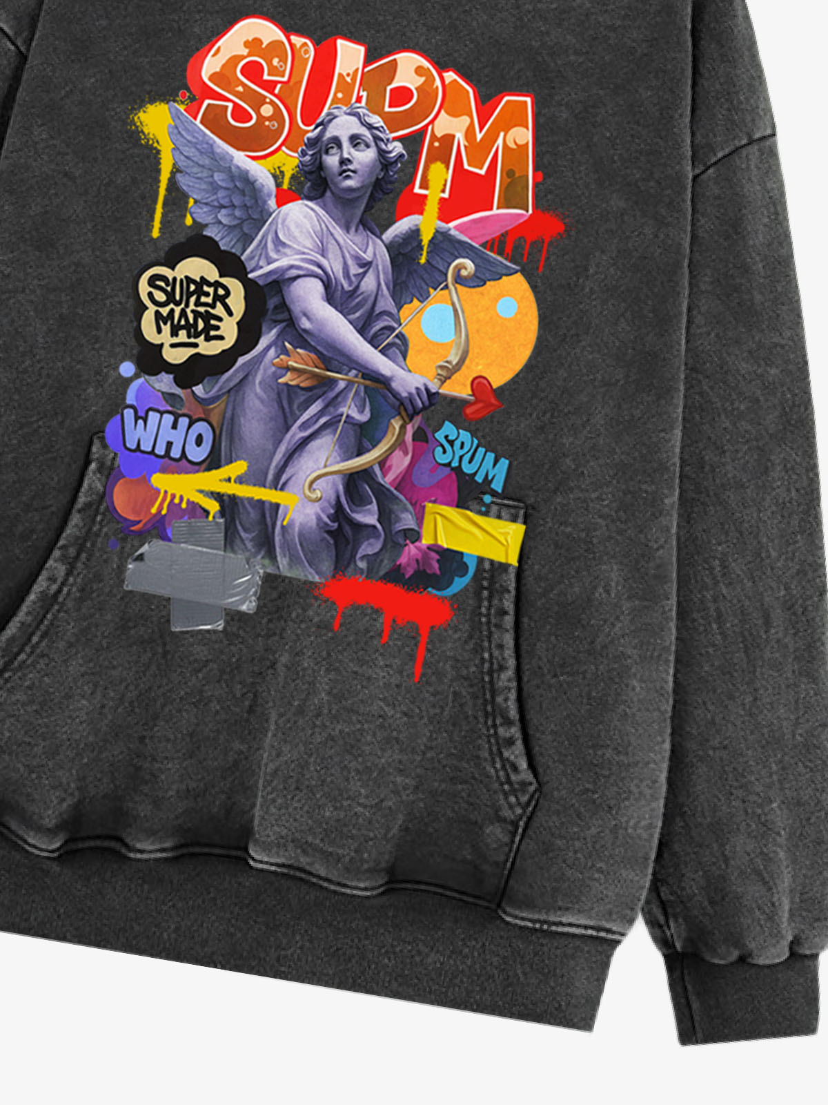 French Terry Cupid Statue Hooded Sweatshirt 