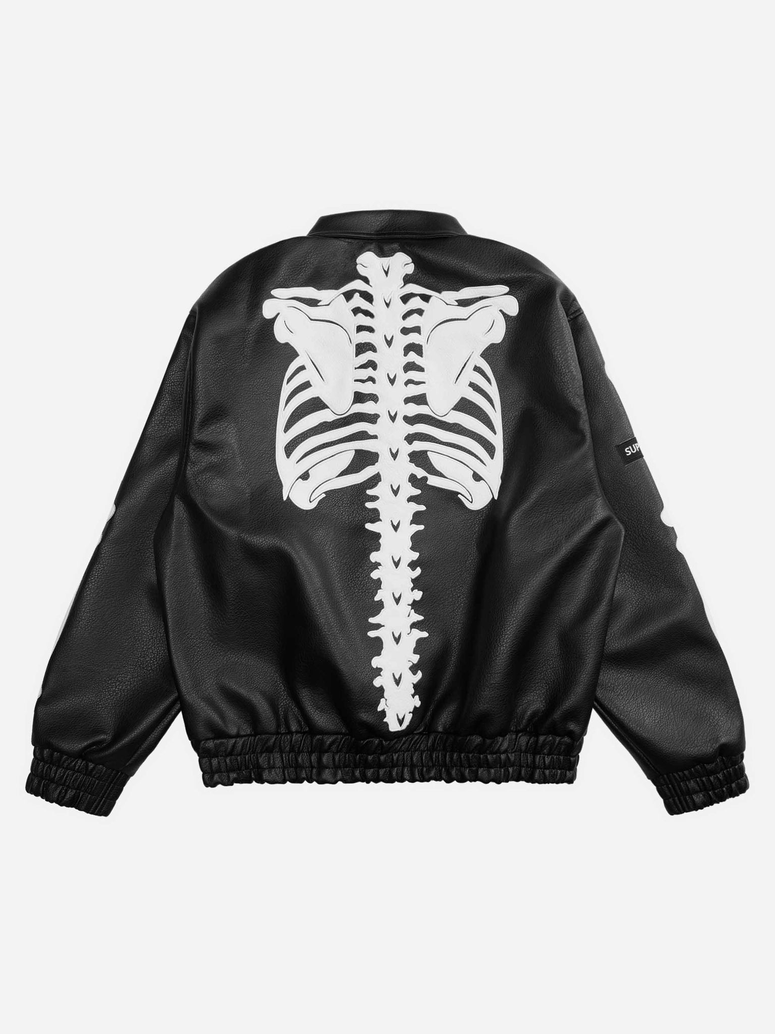 Thesupermade Hip Hop Bones Embroidered Leather Jacket - 1833