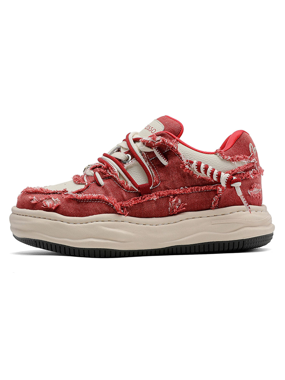 Washed Denim Low-Top Raw Edge Sneakers 