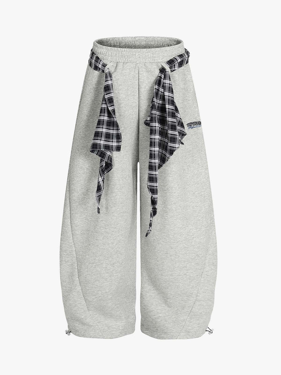Street Detachable Plaid Waistband Machete Casual Pants; Gray / S, Gray / M, Gray / L, Gray / XL, Gray / 2XL