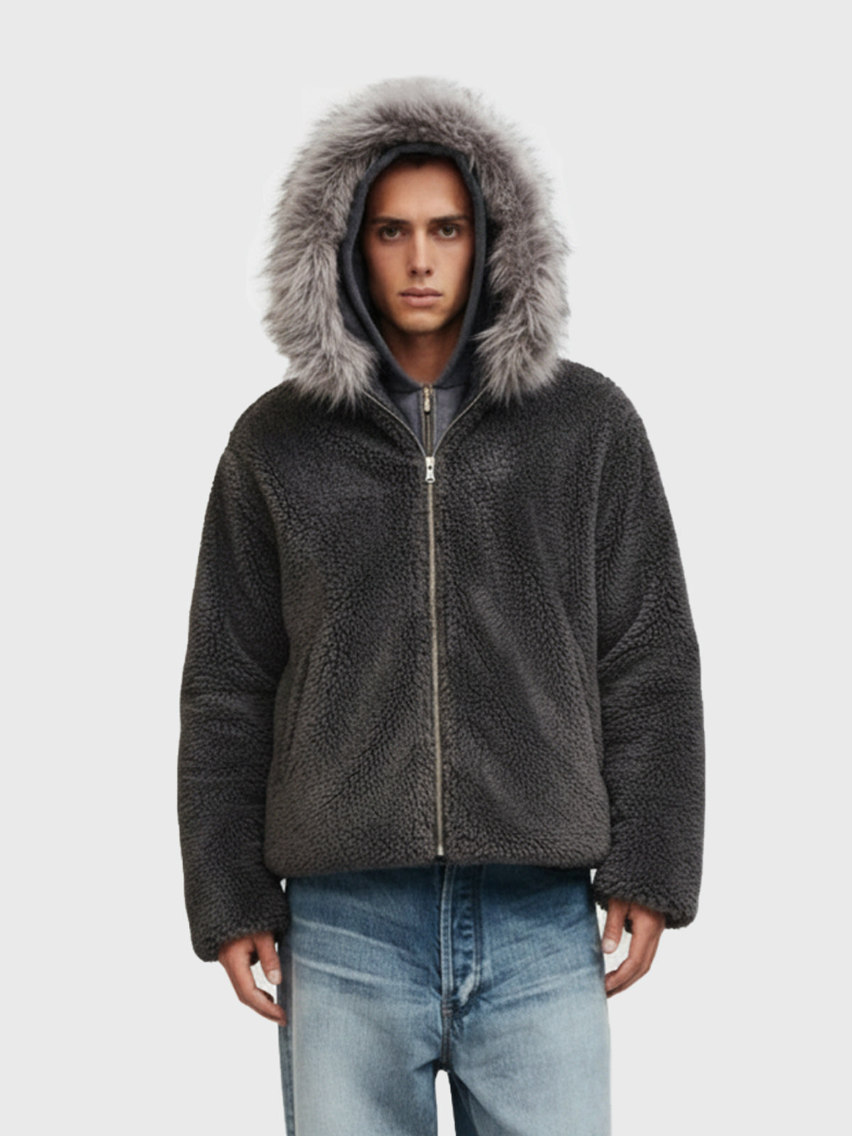 Thesupermade Fur Hooded Quilted Sherpa Jacket - 2304 