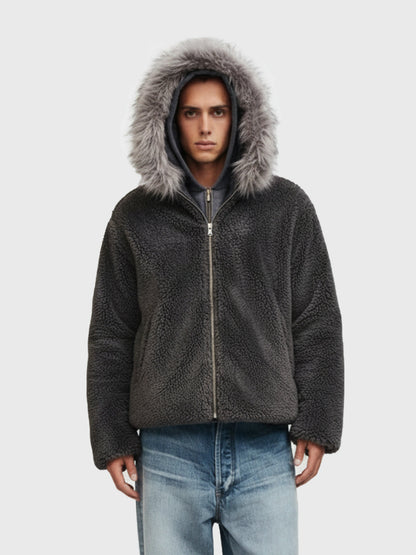 Thesupermade Fur Hooded Quilted Sherpa Jacket - 2304 