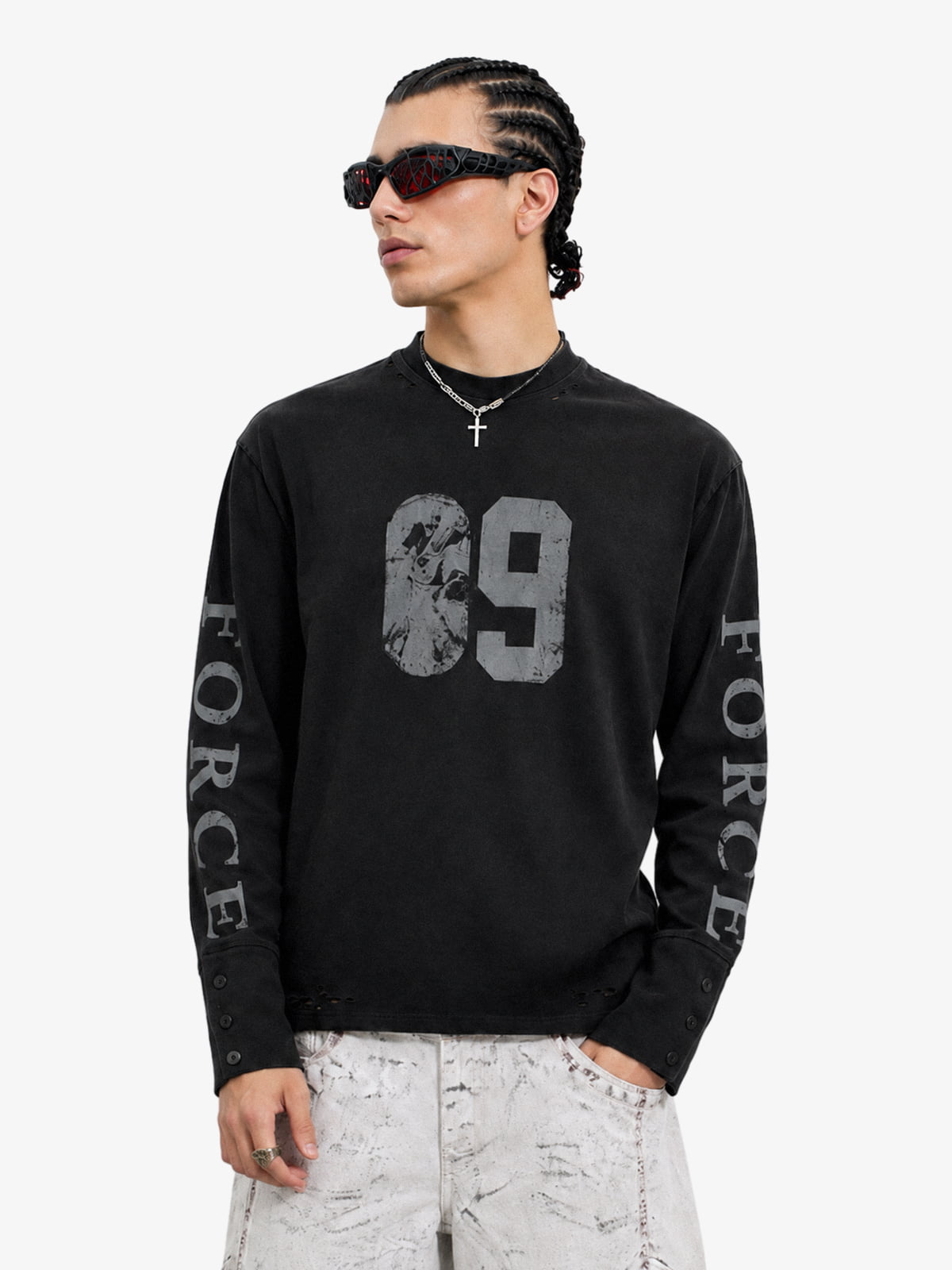 Distressed NO. 09 Long Sleeve T Shirt