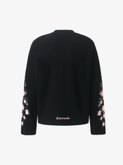 Floral Embroidered Waffle Long Sleeve Tee; Black / M, Black / L, Black / XL