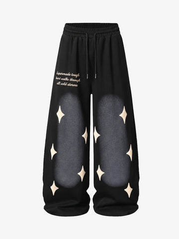 Spray Paint Star Print Distressed Sweatpants 