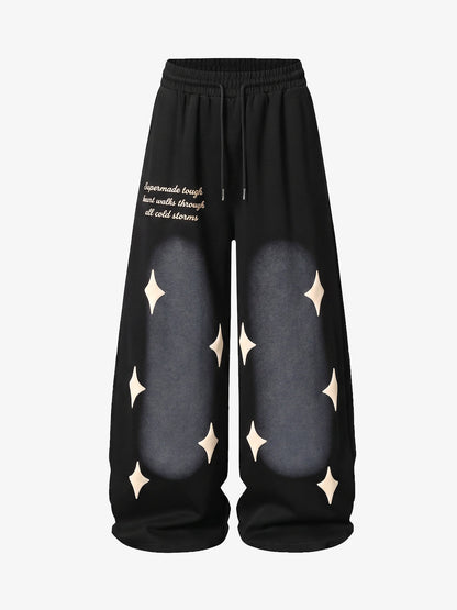 Spray Paint Star Print Distressed Sweatpants 