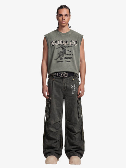 Washed Safety Pin Graphic Cargo Pants 