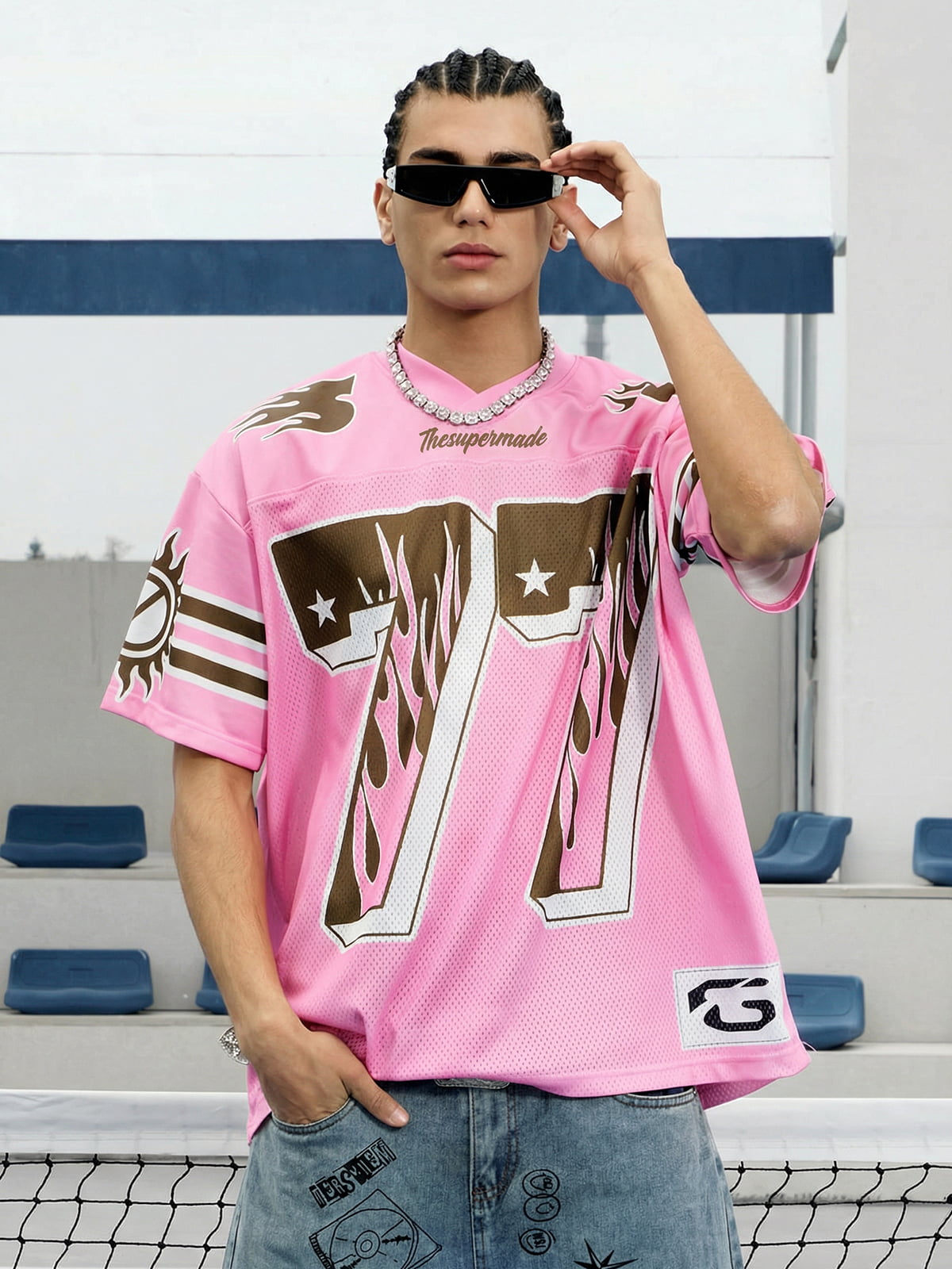 Pink Flame Print Jersey T-shirt - 2390 